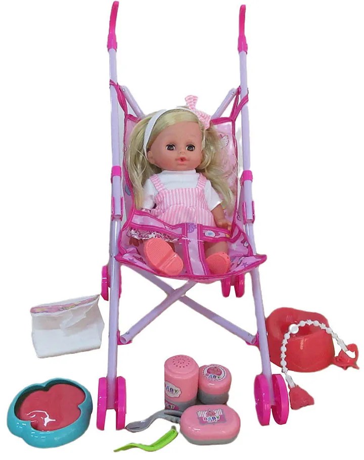 Hovoriaca bábika s kočíkom a doplnkami