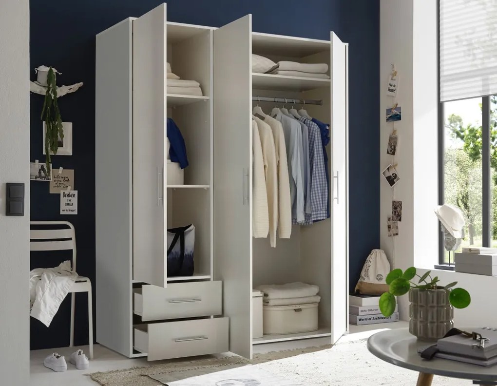 Šatníková skriňa Valencia, 155 cm, biela