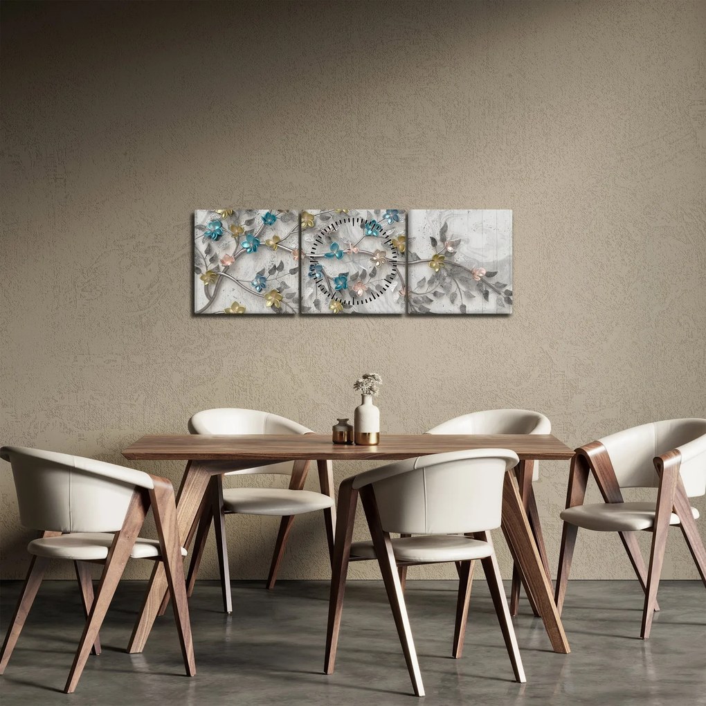 Obraz- Na vetve - abstraktné (s hodinami) (90x30 cm)