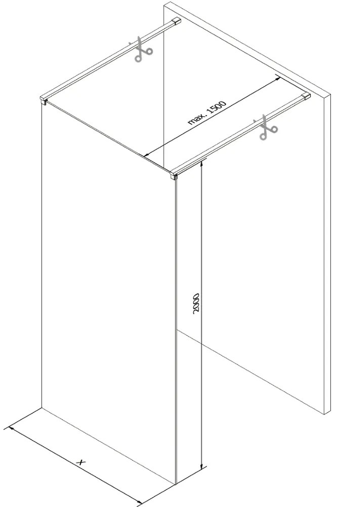 Mexen Kioto, sprchová zástena Walk-In 110 x 200 cm, 8mm sklo s rebrovým vzorom, zlatý profil, 800-110-002-50-09