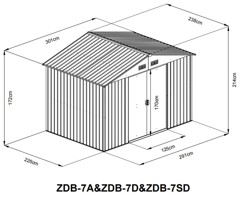 Záhradný domček BestBerg ZDB-7Z / 7,2 m² / 301 x 238 x 214 cm / zelený