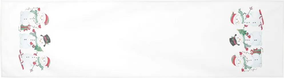 Vianočný behúň na stôl Snehuliaci 150x40 cm, biely