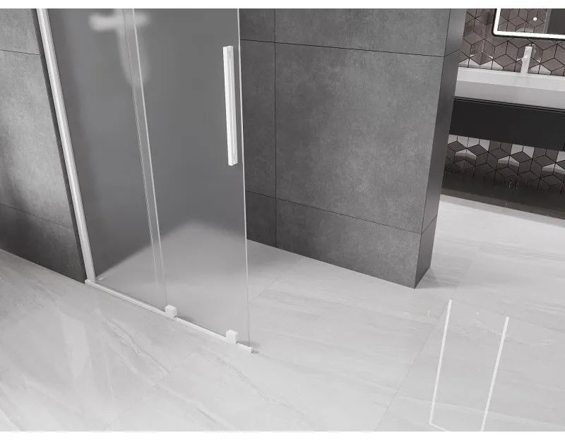 Mexen Velar, sprchová zástena s posuvnými dverami Walk-in 85 x 200 cm, 8mm sklo námraza, biela matná, 871-085-000-33-20