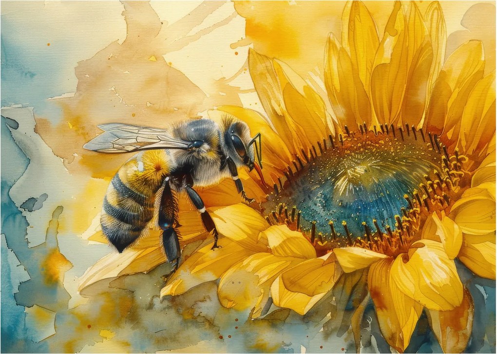 Sklenený obraz - Včielka, akvarel (70x50 cm)