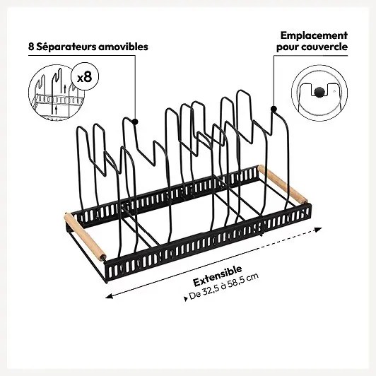 JJA Organizér, stojan na pokrievky, hrnce aj panvice, výsuvný, 8 pozícií