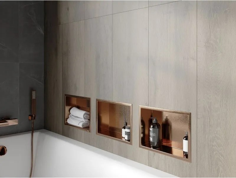 Mexen X-Wall-R, polica na zapustenie s prírubou 30 x 20 cm, medená matná - 19C0302010