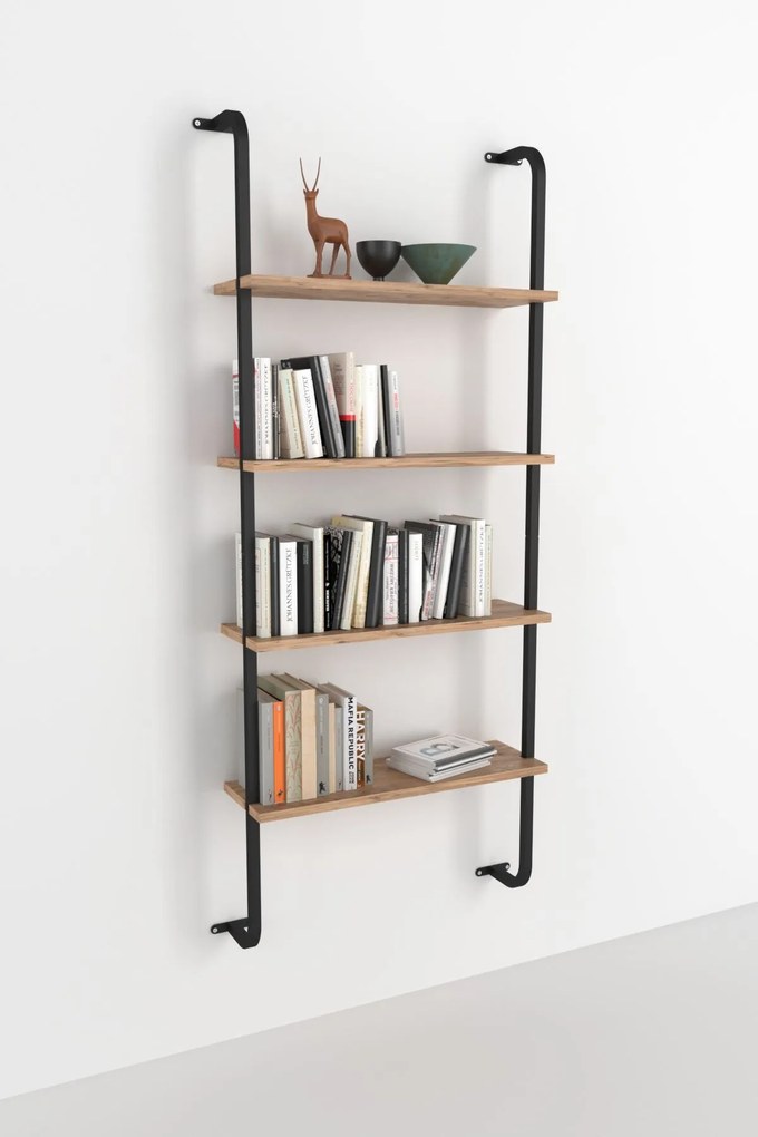 Nástenná knižnica MARLE 4, borovica/čierna