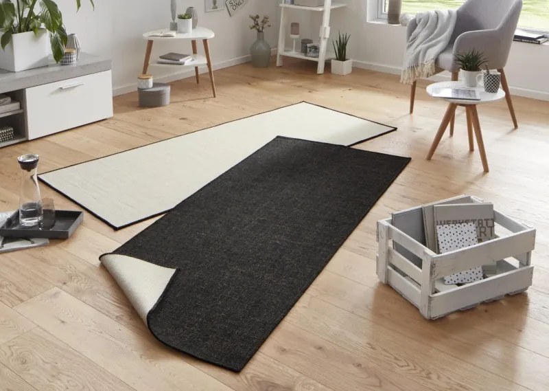 NORTHRUGS - Hanse Home koberce Kusový koberec Twin-Wendeteppiche 103096 schwarz creme - 80x350 cm