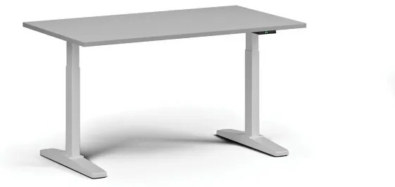 Výškovo nastaviteľný stôl, elektrický, 675-1325 mm, doska 1400x800 mm, biela podnož, sivá