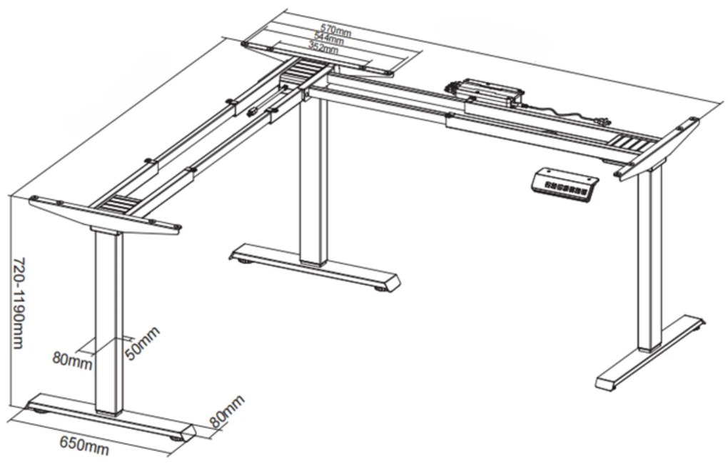 Výškovo nastaviteľný stôl, 3 motory, 745 - 1215 mm, rohový L/P, doska 1800 x 1800 mm, biela podnož, biela