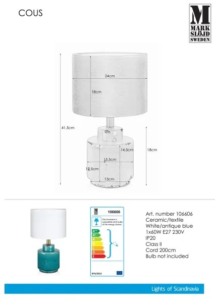 Markslöjd 106606 - Stolná lampa COUS 1xE27/60W/230V