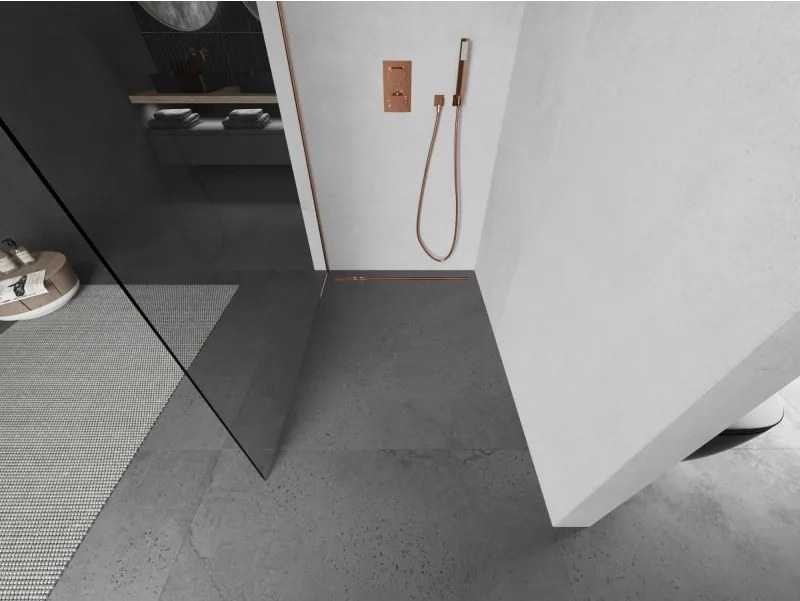 Mexen Kioto, sprchová zásteny typ Walk-In 115 x 200 cm, 8mm číre sklo, medený matný profil, 800-115-101-65-00