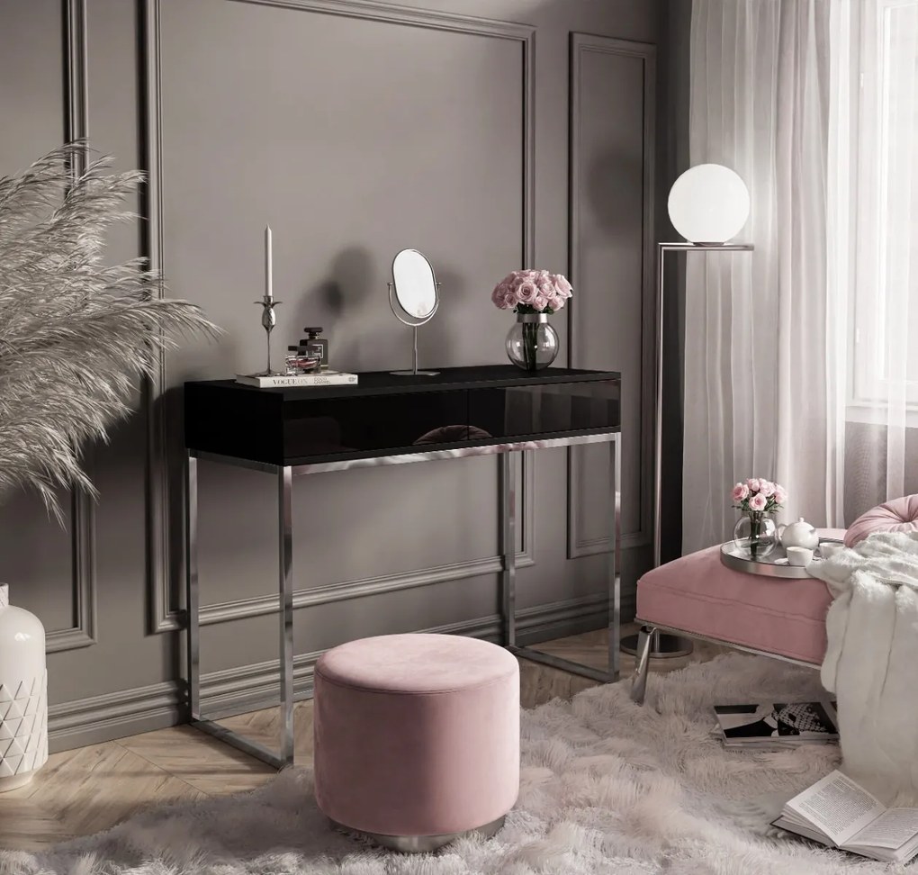 KONZOLA EDWARD ČIERNA LESKLÁ / CHRÓMOVÝ PODSTAVEC