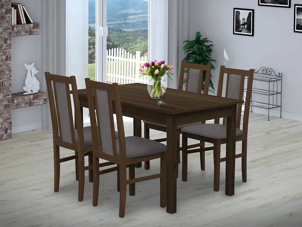 Nabytekmorava Jedálenský set Brooklyn pre 4 osoby, stôl 120x80 cm farba lamina: buk 381, čalúnenie vo farbe: SCALA bordó 59