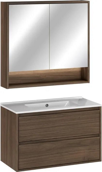 Koupelnová sestava Villa se zápustným umyvadlem a zrcadlem 80 cm ořech