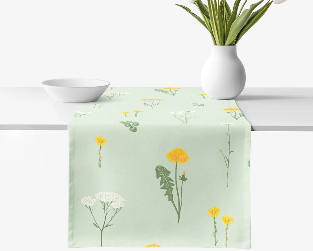 Goldea behúň na stôl 100% bavlnené plátno - lúka na zelenej režnej 20x140 cm