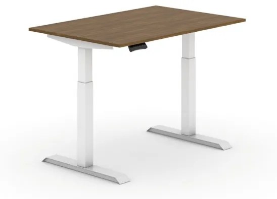 Výškovo nastaviteľný stôl, elektrický, 735-1235 mm,  doska 1200x800 mm, orech, biela podnož