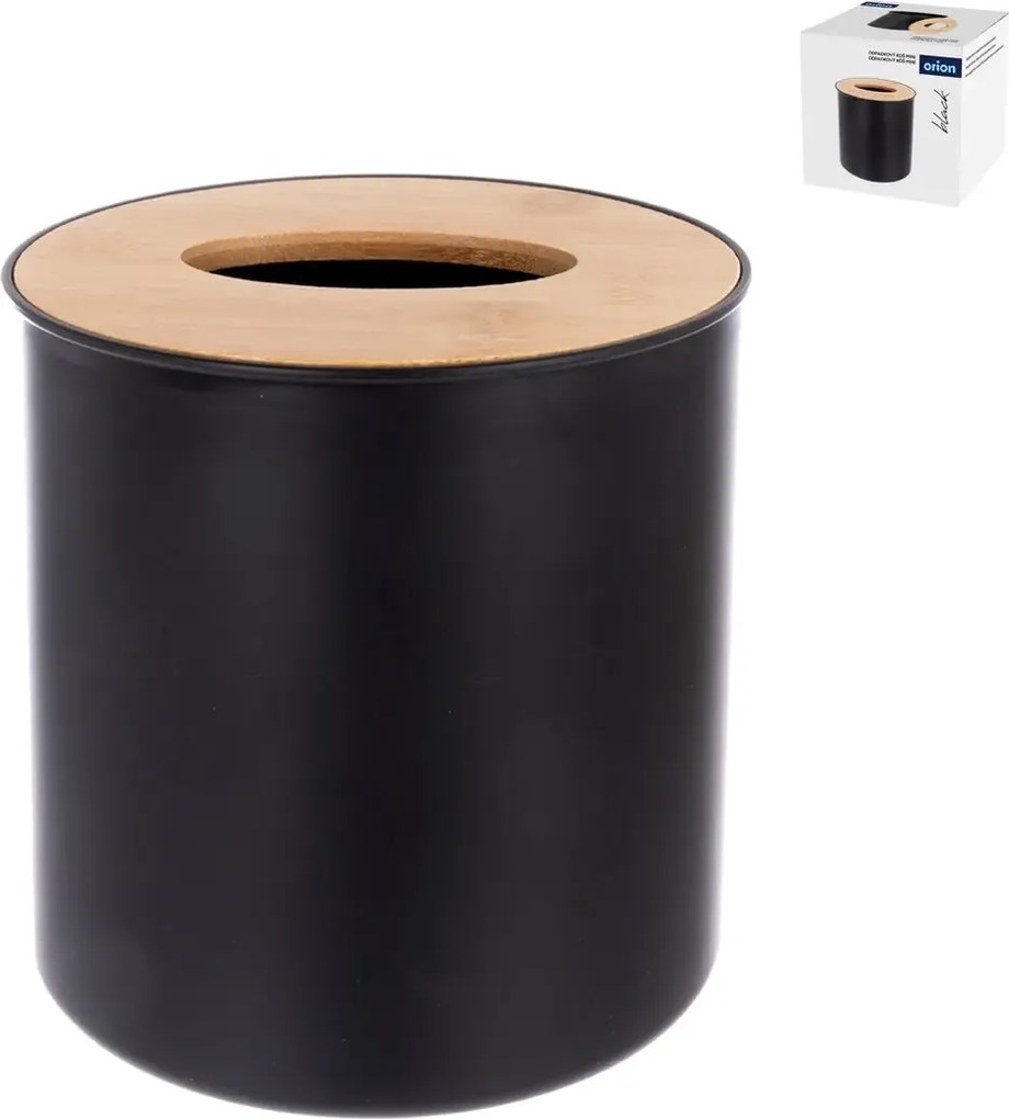 Orion Mini - odpadkový kôš, čierny kozmetický kôš s bambusom, BLACK