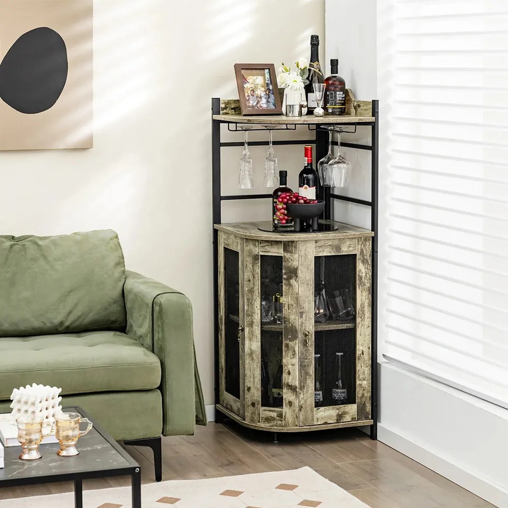 Rohový barový kabinet s držiakom na poháre