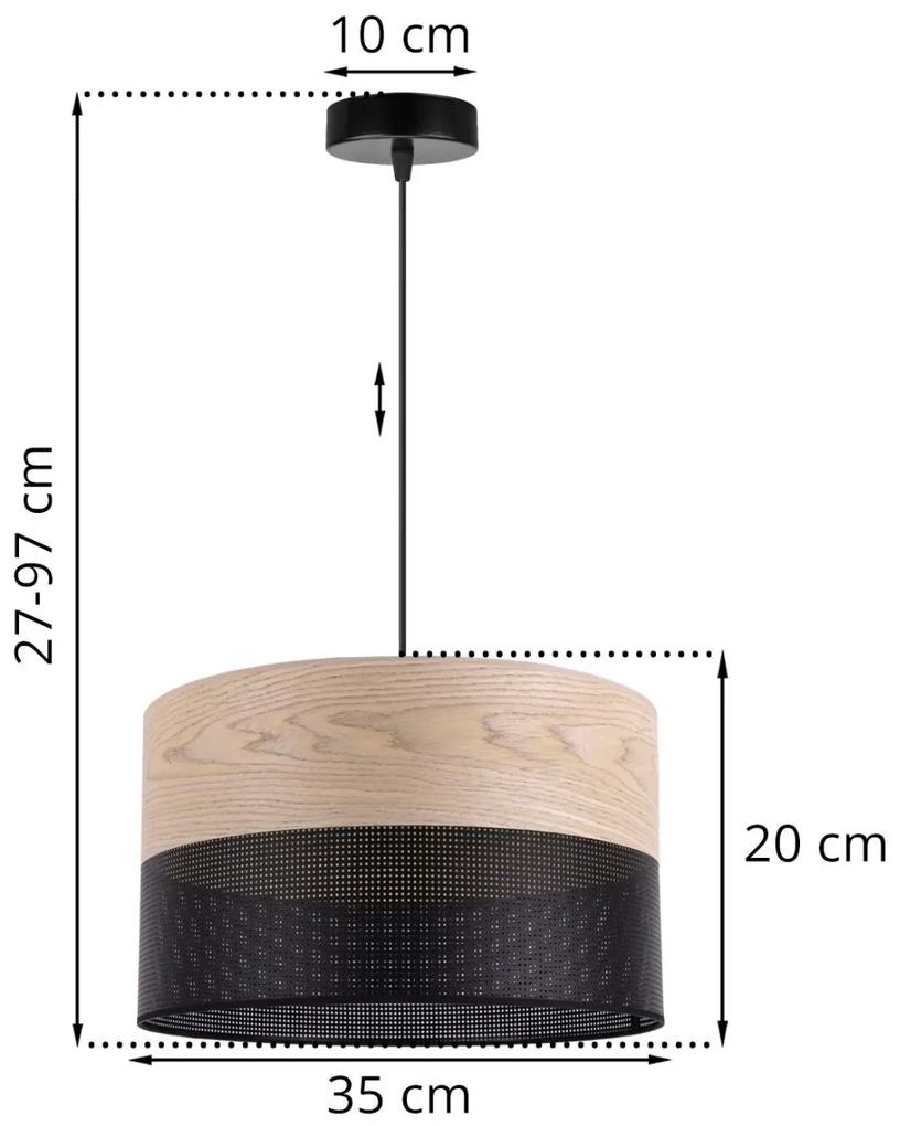 Light Home Závesné svietidlo Wood, 1x béžová dubová dýha/čierne PVCové tienidlo, (fi 35cm)