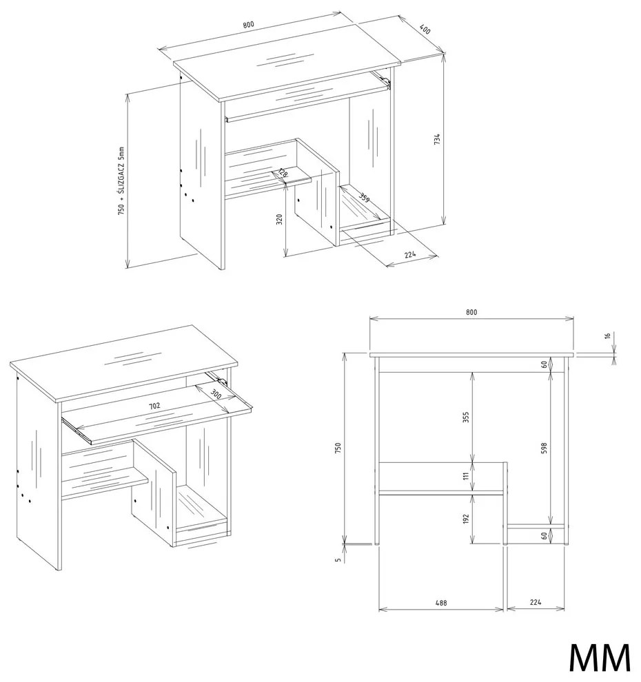 Písací stôl Rosa 80 cm biely