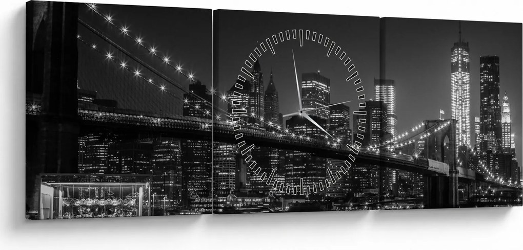 Obraz Brooklyn mosta v New Yorku (s hodinami) (90x30 cm)