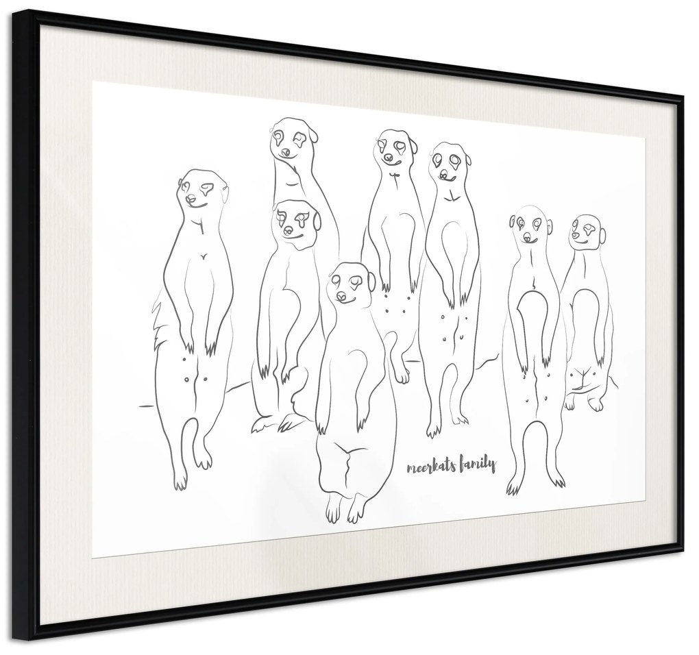 Artgeist Plagát - Meerkats Family [Poster] Veľkosť: 45x30, Verzia: Čierny rám s passe-partout