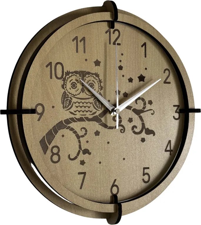 Detské hodiny Sova z javoru – tiché nástenné hodiny pre deti | SENTOP HDF0573-MAPLE