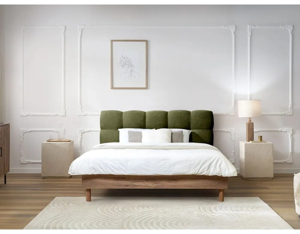 Zelená čalúnená dvojlôžková posteľ s roštom 180x200 cm Kumo – Bobochic Paris