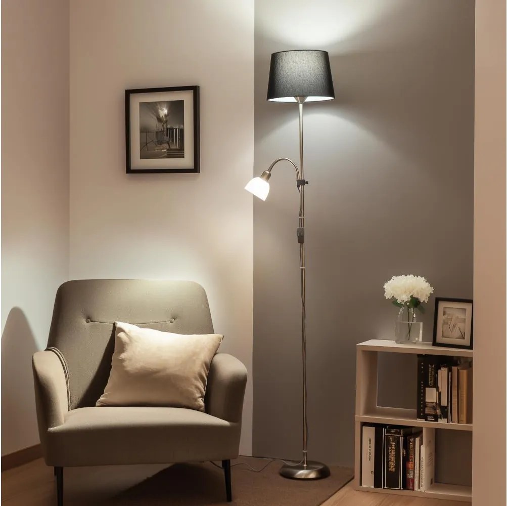 BRILAGI - Stojacia lampa CERIA 1xE27/100W/230V + 1xE14/25W matný chróm/čierna