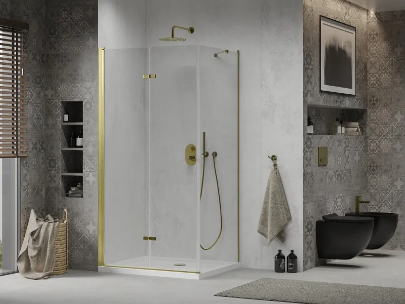 Mexen Lima sprchovací kút 70x80cm, 6mm sklo, zlatý profil - číre sklo + Slim sprchová vanička - 856-070-080-50-00-4010