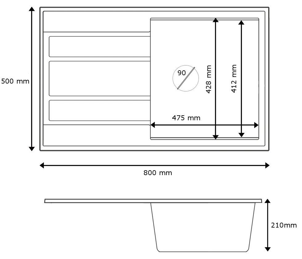 Sink Quality Ferrum New 8010, 1-komorový granitový drez 800x500x210 mm + chrómový sifón, čierna škvrnitá, SKQ-FER.8010.BP.X