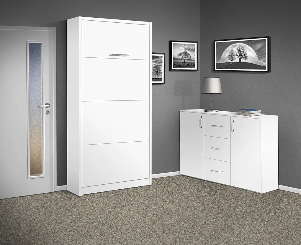 Nabytekmorava Sklápacia posteľ VS 3054 P - 200x90 cm farba lamina: dub sonoma svetlá/biele dvere
