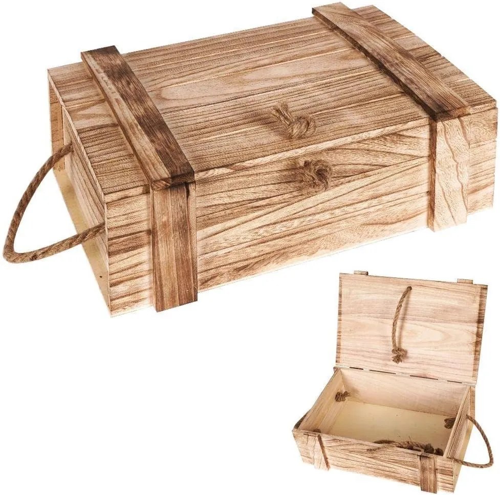 Orion Drevená debnička s rúčkami a vekom, TRUHLA NATURE 36 x 26 x 16 cm