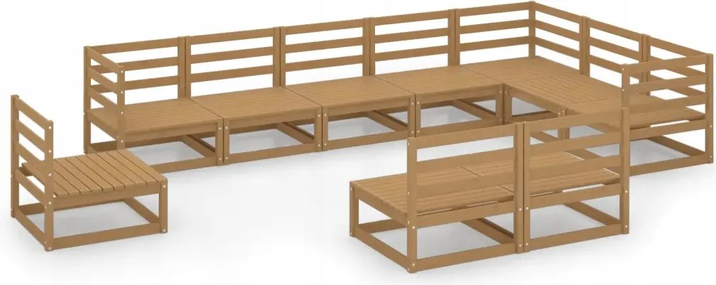 vidaXL 10-dielna sedacia súprava do záhrady, medovo hnedá, borovica