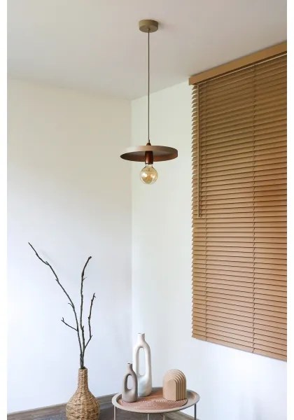 Duolla – závesný luster na lanku IRONLINE 1xE27/15W/230V, priemer 30 cm, béžová/medená