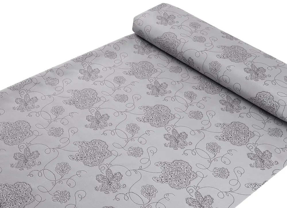 Biante Teflónový okrúhly obrus TF-083 Kvetované ornamenty na sivom Ø 140 cm