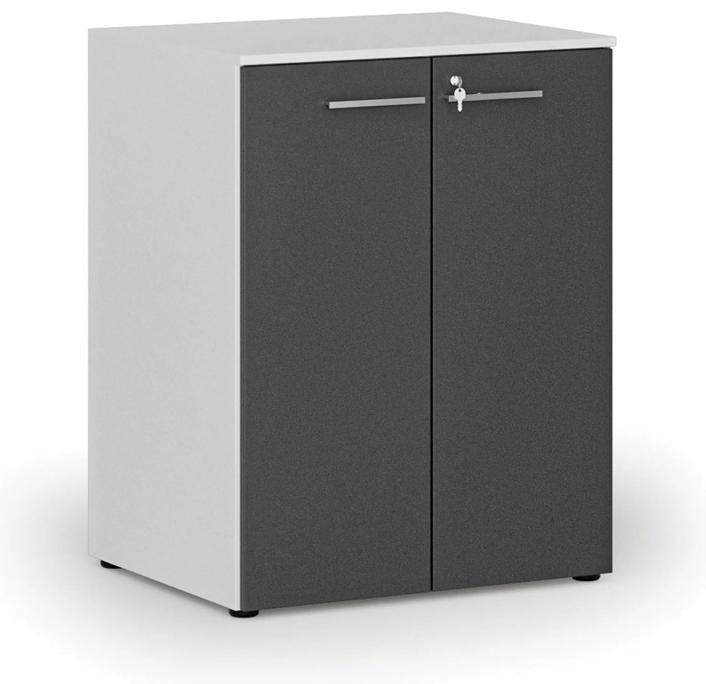 Kancelárska skriňa s dverami PRIMO WHITE, 2 police, 800 x 640 x 1027 mm, biela/grafit