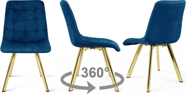 Jedálenská stolička CIEZA 360 zamatová, modrá / zlaté nohy