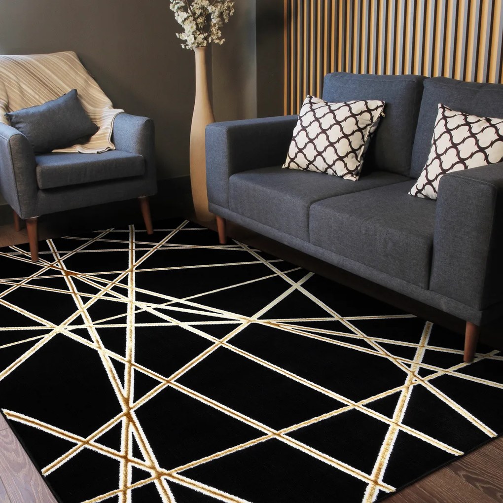 Dywany Łuszczów, Kusový koberec Allure 1964 black/gold, 200x290, čierna, kancelária