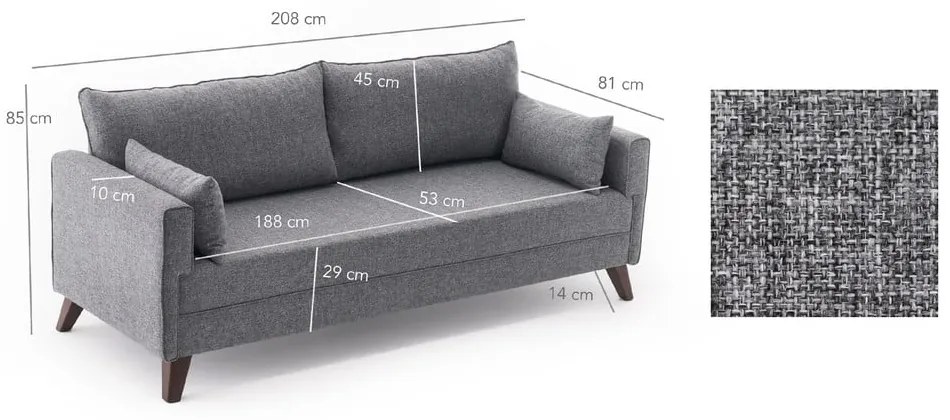 Sivá pohovka 208 cm Bella – Balcab Home