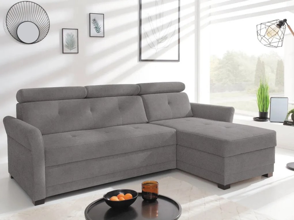 Rohová sedacia súprava Harris, ocelovo šedá látka, pravý roh