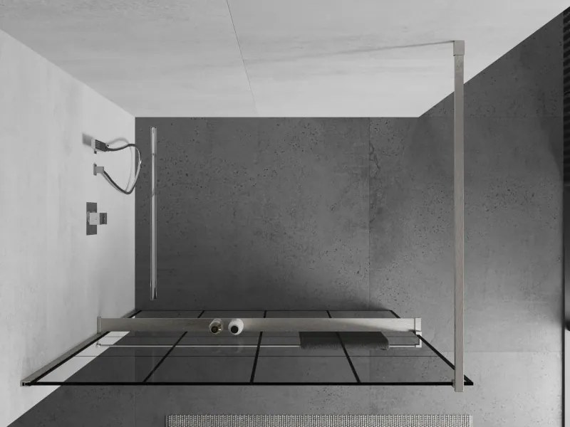 Mexen Kioto+, sprchová zástena Walk-In s poličkou a vešiakom 130 x 200 cm, 8mm číre sklo čierny vzor, brúsená oceľ profil, 800-130-121-97-77