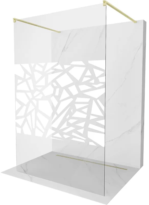 Mexen Kioto, sprchová zástena Walk-In 120 x 200 cm, 8mm číre sklo biely vzor, zlatý matný profil, 800-120-002-55-85