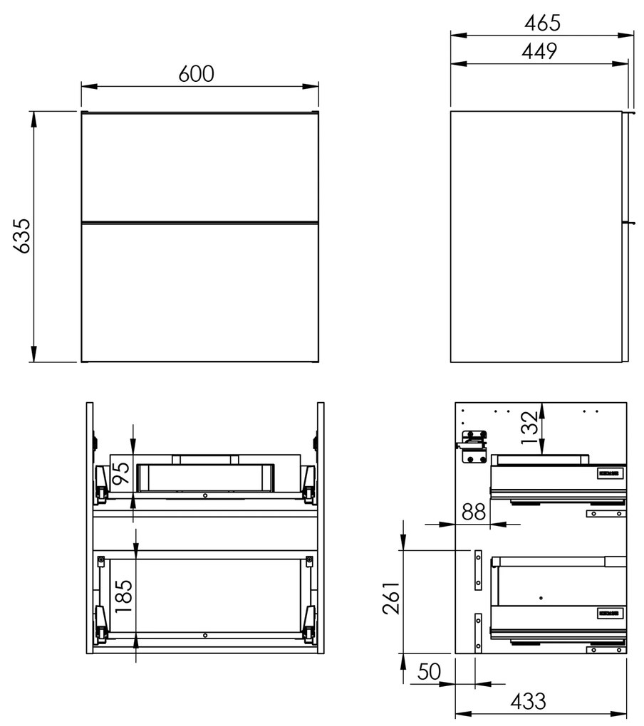 Elita Look, skrinka pod umývadlo 60x45x64 mm 2S PDW, biela matná, ELT-167592