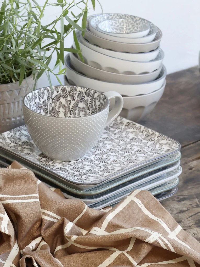 Mocca porcelánový hranatý tanier s ornamentami Arés Mocca - 20*20*2cm