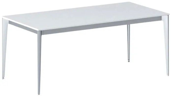 Rokovací kancelársky stôl PRIMO ACTION, 180x90 cm, sivostrieborná podnož, biela