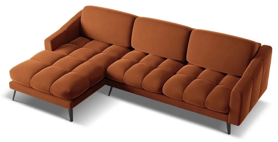 Oranžová zamatová rohová pohovka (ľavý roh) Nalu – Makamii