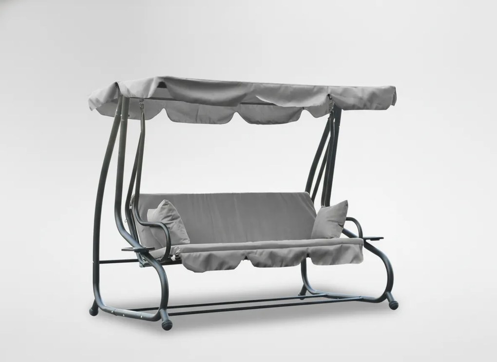 Garden Line ZÁHRADNÁ HOJDAČKA 210 x 120 x 170 cm ŠEDÁ S FUNKCIOU LEŽANÍKA