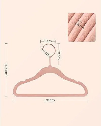 Vešiaky pre deti, Balenie 50 ks detských zamatových vešiakov, 30 x 0,5 x 20,5 cm, svetloružové